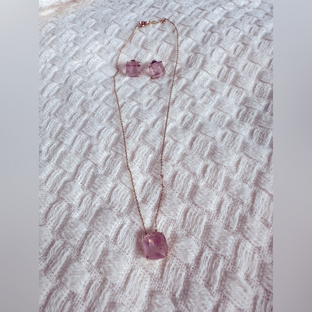 Gold and Pink Necklace and Earrings